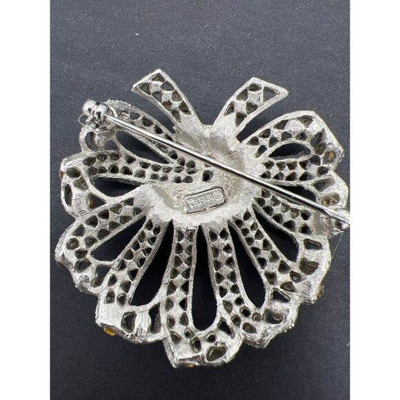 Crown Trifari@ Trifanium Rhinestone Swirl Brooch Silver-Tone Rope-Knot Signed - Picture 9 of 9